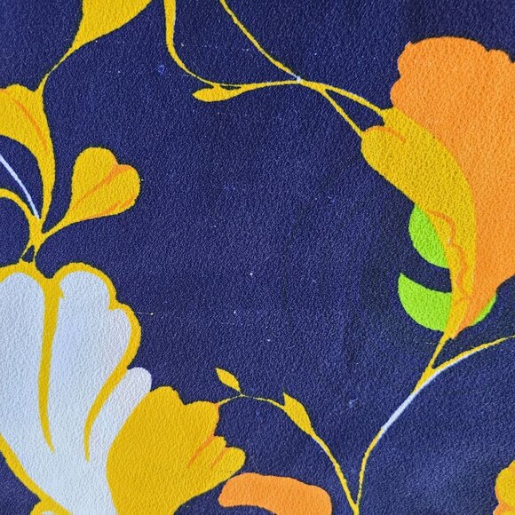 Vintage Floral Long Kaftan Dress Handmade Navy Yellow Green Abstract Print - Picture 7 of 16